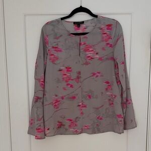 Banana Republic Taupe Blouse with Pink Floral Print
